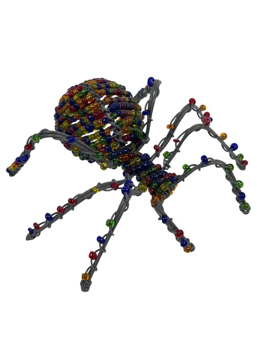 Tarantula Spider Sculpture Handmade African Blue Glass Bead Wire Folk Art VTG